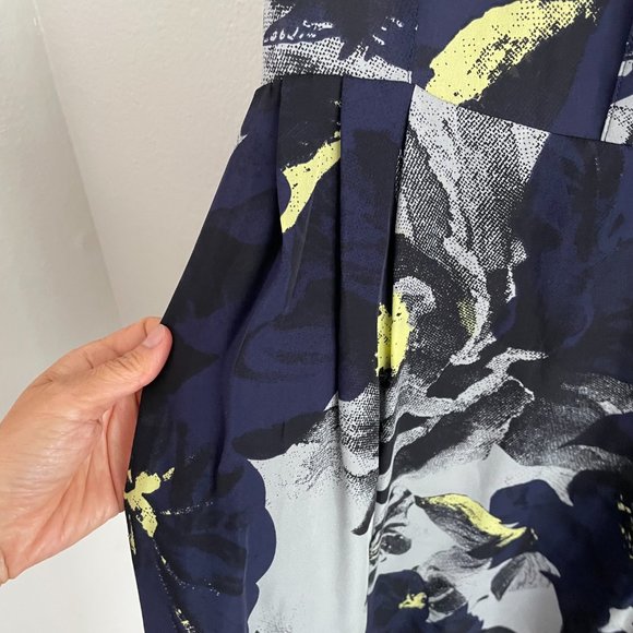 Parker abstract silk navy button down silk dress - Picture 3 of 6